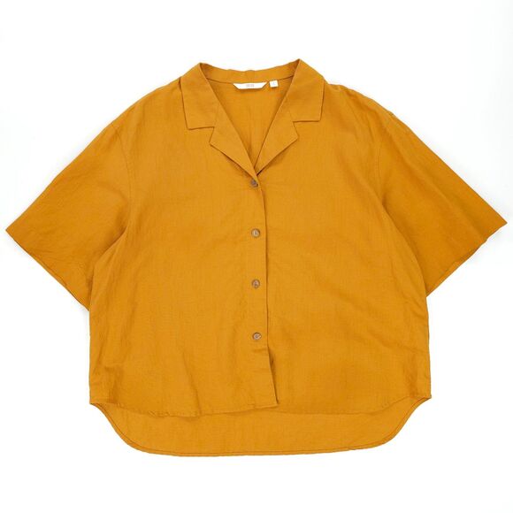 Uniqlo Tops - NEW Uniqlo Linen Open Collar Short-Sleeve Shirt Minimal Lagenlook Boho VSCO Boxy